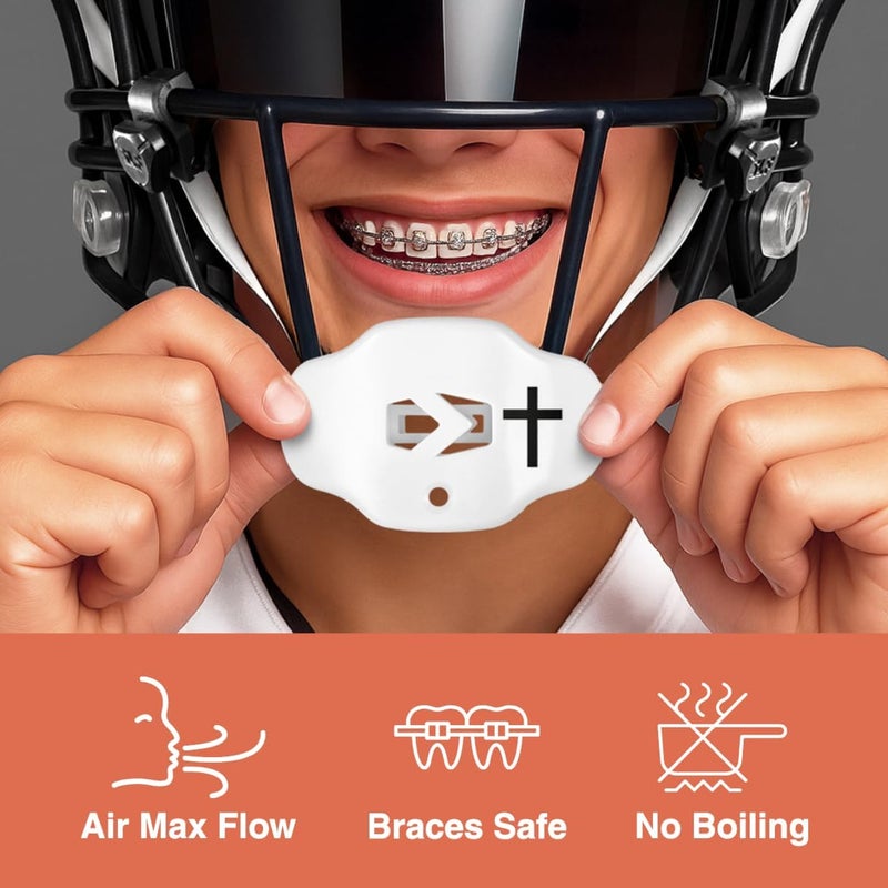SLEEFS Football Mouth Guard - Youth Mouthguard with Strap - Lip/Teeth Protector Mouthpiece - No Boil - for Youth/Adults, Maximum Air Flow, for All Sports - Cross (Cross White) - Image 2